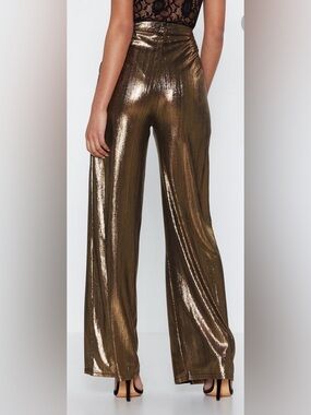 Windsor Metallic texturef Wide Leg Pants - Silver gold